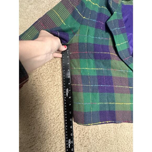 Vtg 90s Cropped Blazer Women Jr Sz 13/14 Plaid Tweed Academia Y2K Clueless Retro - Picture 14 of 16